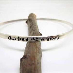 Personalized Sterling Silver or 14K Gold Fill Recovery Bangle, One Day At A Time image 4