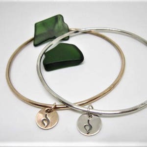 STERLING SILVER or 14 K GOLD Fill Bangle & Eating Disorder Charm image 1