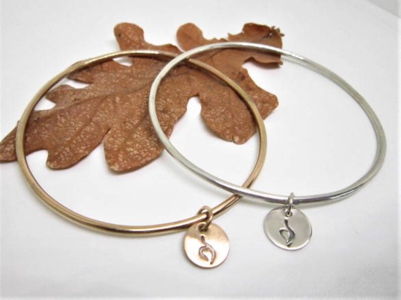 STERLING SILVER or 14 K GOLD Fill Bangle & Eating Disorder Charm image 9