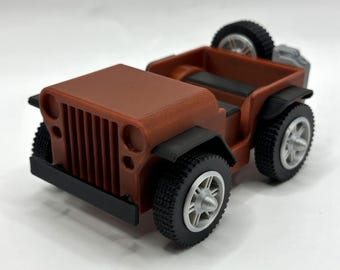 Sparkle Red 3D Printed Jeep Display Toy – Rolling Wheels, Duck Mounts