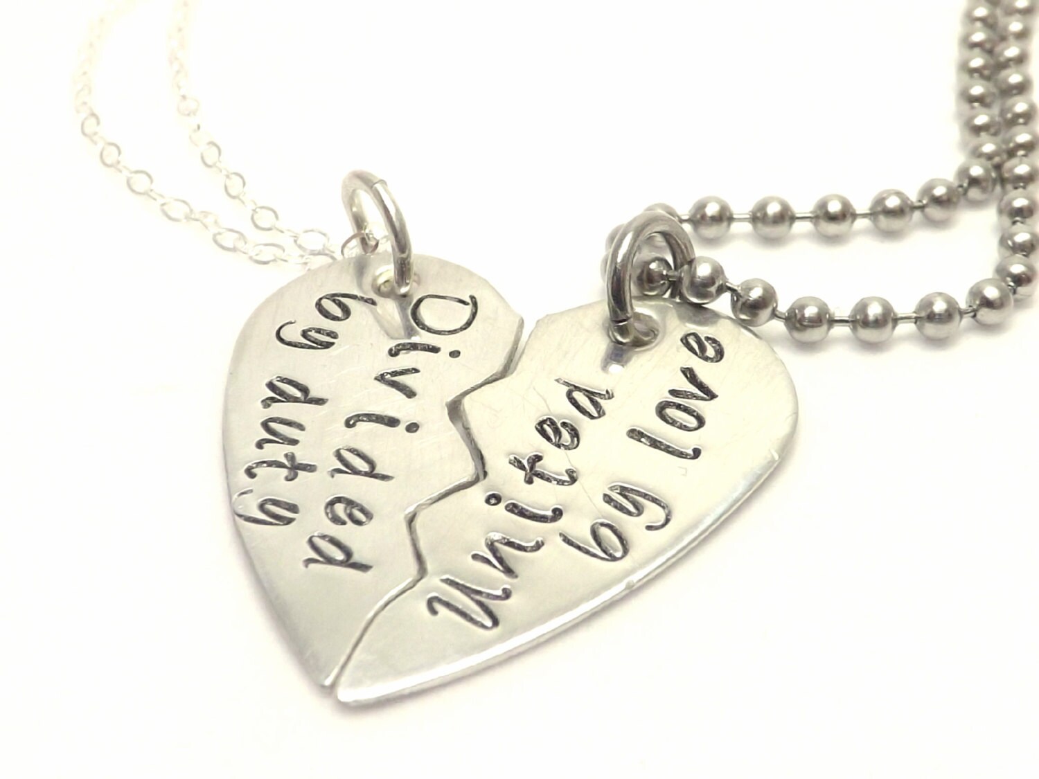 Sterling Silver Broken Heart Necklace Set United by Love Etsy