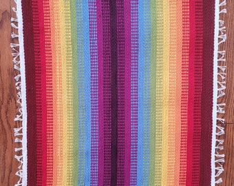 Afgewerkte Rag Rug - Rainbow Pick and Pick Patroon - 32 " door 25 " - Alle katoen