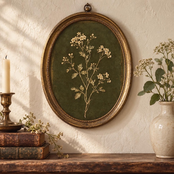 Dark Olive Botanical Wall Art, Vintage Wildflower Print, Antique Herbarium Art, Dark Academia Decor, English Cottage Print