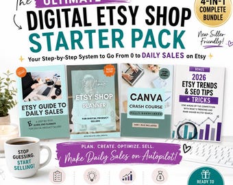Digitales Etsy Shop Starter Paket | PLR Bundle, Canva Kurs, Seo Trends (Digitaler Download)