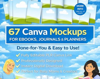 67 maquetas de Canva: ebooks, diarios y agendas (PLR, descarga digital)