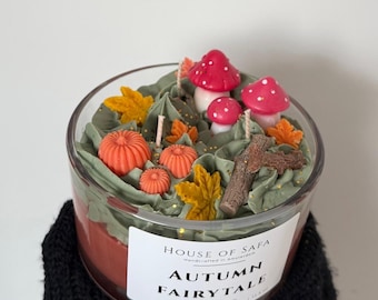 Candela Fiaba Autunnale | Grande Candela Profumata Autunnale | Candela in Cera di Soia e Cocco Naturale | Zucca | Vegana e Cruelty-Free | Fungo