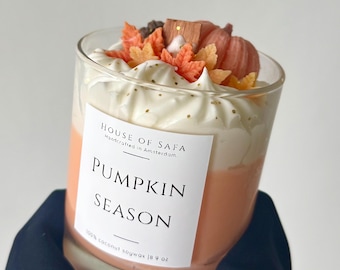 Świeca Pumpkin Spice | Ręcznie robiona świeca jesienna | Naturalny wosk kokosowo-sojowy | Drewniany knot | Jesienna dekoracja | Zapach kremu maślanego i karmelu