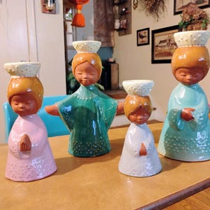 Rare Set of Goebel Terracotta Praying Girl Figures /candle Holders
