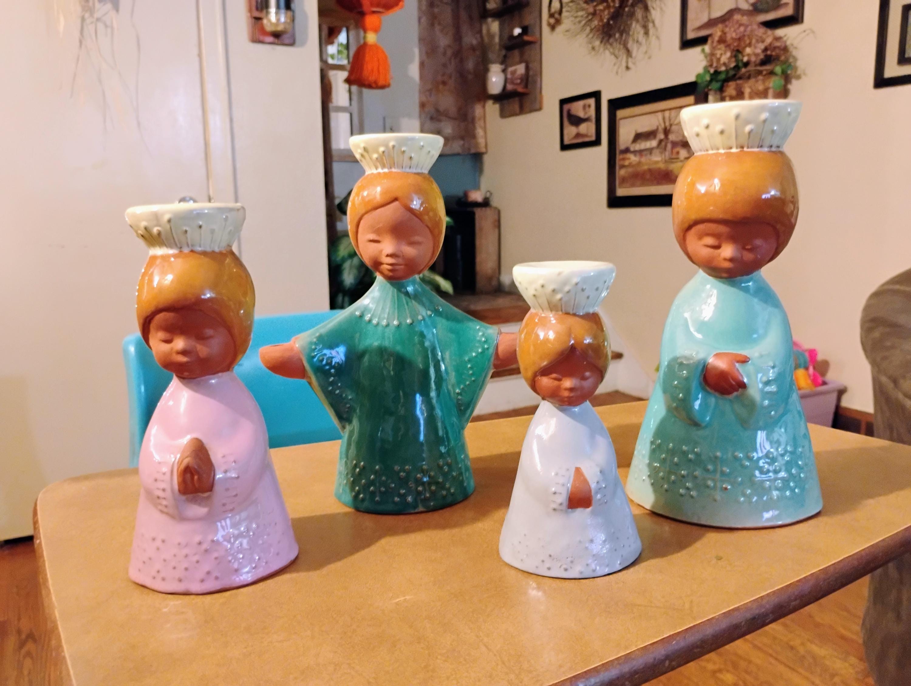 Rare Set of Goebel Terracotta Praying Girl Figures /candle Holders
