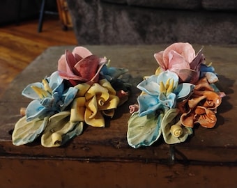 ¡2 centros de mesa vintage de rosas/flores de Capodemonte, Italia!