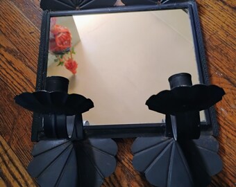 Antique Hanging Mirror /candlestick holder /very primitive