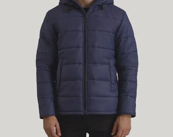 Men's Motrox Puffer Jacket – Zip Up Quilted Lined Bubble Coat With Hood – Black, Mid-Length, UK Made