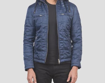 Chaqueta cortavientos acolchada con capucha para hombre / Estilo acolchado ligero