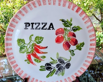 Authentieke La Tavola 33 cm handbeschilderde ronde keramische pizzaschaal in mediterrane stijl - Gemaakt in Italië
