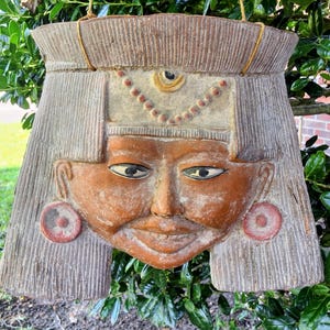 Vintage Mesoamerikaanse Maya-Azteekse terracotta wandmasker - Mexicaanse volkskunst