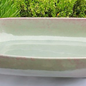 Vintage MCM Haeger Pottery # 3514 Keramik rechteckig 11 "x 7 "x 2" grüner Pflanzer, Cranberry Speckles