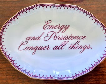 Vintage Mottahedeh Historical Reproduction Energy & Persistence Verse Small Porcelain Ring/Trinket Dish