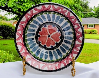 Rare Vintage Studio Pottery Artisan-Style Hand-Painted Colorful Folk Art Signed Bowl