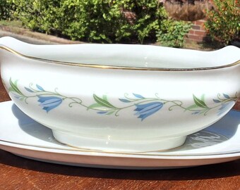 Vintage MCM Jackson Featherweight China "Sylvia" Gravy Boat with Attached Underplate