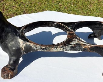 Vintage Cast Iron Dachshund Double Dog Bowl Holder – Rustic Farmhouse Decor