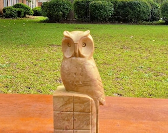 Archana Crafts vintage serre-livres/presse-livres hibou en pierre ollaire sculptée à la main, Inde