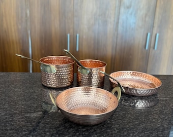 Handcrafted Copper Cookware Set – Kadai, Fry Pan & Serving Spoons