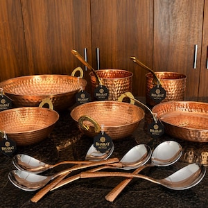 Handcrafted Copper Cookware Set – Kadai, Fry Pan & Serving Spoons