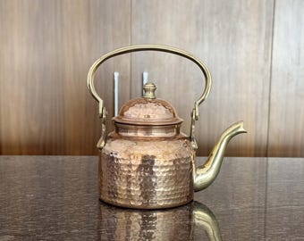 Hand Hammered Copper Tea Kettle – Tin Lined, Mughlai Style Teapot for Serving