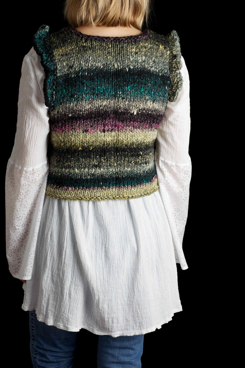 Short Sweater Vest Noro Iro Wool Silk Yarn With Alpaca Felted Flowers