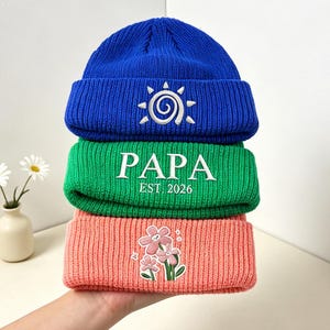 Bestickte, personalisierte Mütze mit 3D-Logo/Text, Winterstrickmütze für Erwachsene mit Namen, Geschenk für Mädchen, Jungen, Papa, Mama, Weihnachtsgeschenk.