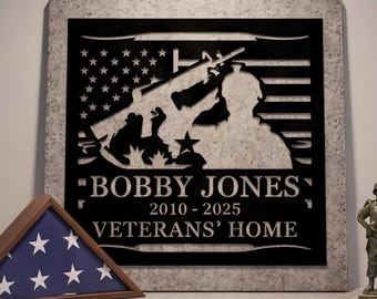 Arte de parede em metal com silhueta de soldado, placa de entrada para villa de luxo, decoração militar patriótica, placa para veterano profissional