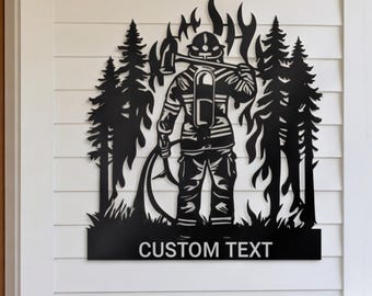 Panneau personnalisé silhouette pompier, art mural pompier en métal personnalisé, cadeau de pendaison de crémaillère pompier, décoration industrielle pour lui