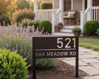 Custom House Number Garden Stake, Entrance Yard Sign , Metal Address Sign, Street Name Plaque, Modern House Address Lawn Decor