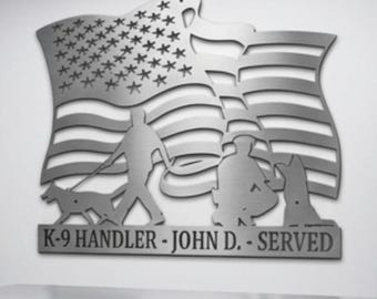 Police K9 Tribute Metal Sign, Law Enforcement Wall Art, Father's Day Gift for Officer, K9 Handler Retirement Plaque, USA Flag Police Dog