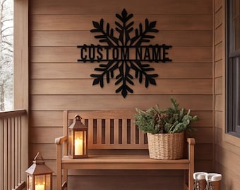 Metal Wall Art, Snowflake Silhouette Home Decor, Outdoor Porch Wall Decor, Custom Name Winter Gift