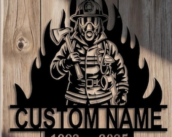 Metall Feuerwehrmann Wandkunst, kundenspezifisches Forest Ranger Zeichen, industrielles Garagendekor, personalisiertes Heldengeschenk, minimalistische Pflicht Emblem Wandbehang