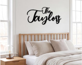 Custom Metal Last Name Sign, Personalized Family Name Wall Decor, Wedding Reception Decor, Cursive Name Art