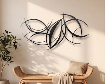 Modern Curved Metal Wall Art, Large Abstract Sculpture - Living Room Decor, Metal Wall Decor for Contemporary Spaces