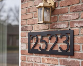 Horizontal Hanging Address Sign, Modern House Number Plaque,Metal Home Address Sign, Horizontal Number Sign,Garden Post Address Sign