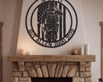 Personalized Gift, Metal Wall Art, Police Officer Salute Sign, NYPD American Flag Decor, Man Cave Sign, Retirement Gifts, Custom Metal Sign