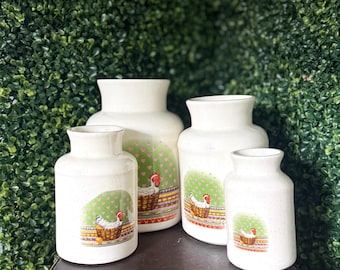 Juego de botes de cerámica vintage moteados con motivo de gallina - Decoración de cocina rústica - Juego de gallinas rústicas