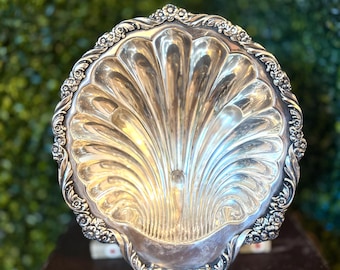 Plato tipo concha de plata "Heritage" de Rogers Bros, vintage de 1847, RARO / Bandeja estilo Hollywood Regency