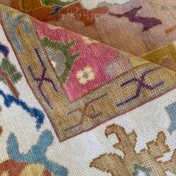 8x10 Light Pink Multi Size Contemporary Oushak Rug Soft Pink Accent 8x10, 12x15 Rug Oversize Luxury Hand made Rug, Floral Carpet