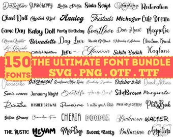 Ultimate Font Bundle: 150 Fonts TTF, SVG for Cricut, Canva, Procreate ...