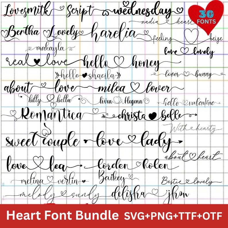 Heart Fonts Bundle: Script, Cursive Designs (SVG, TTF, OTF) - Etsy