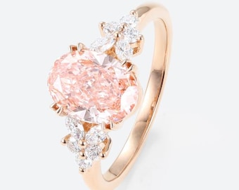 1,5 kt fancy roze VS+ ovaal geslepen labgegroeide roze diamanten verlovingsring met 4 dubbele klauwen in roségoud