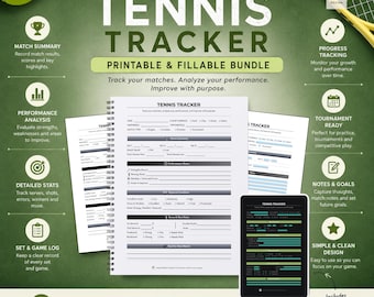 Bundel met afdrukbare en invulbare tennistracker | Wedstrijdlogboek | Statistiekendagboek | Trainingsplanner