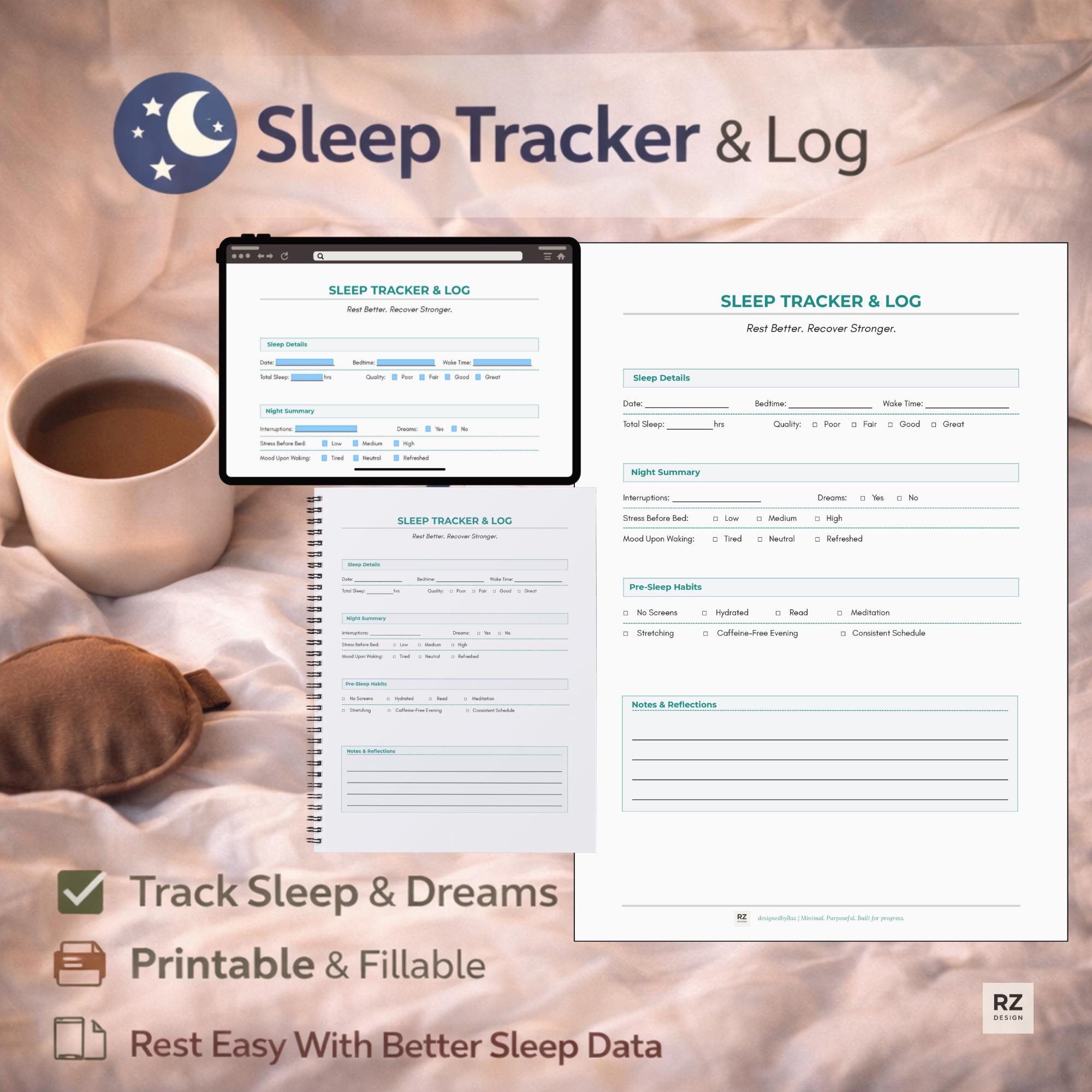 Minimalist Sleep Tracker &amp; Log | Printable, Fillable Journal (digital Download) - Etsy Australia