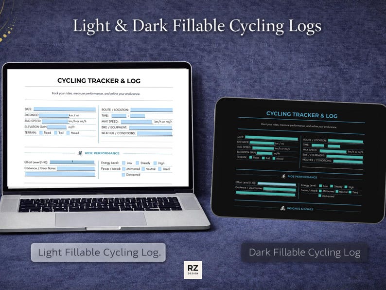 Cycling Tracker & Log | Light + Dark Fillable | Ride Performance and ...