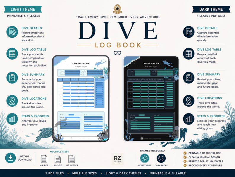 Dive Log Book | Scuba Journal | Printable Fillable Tracker | Dive ...